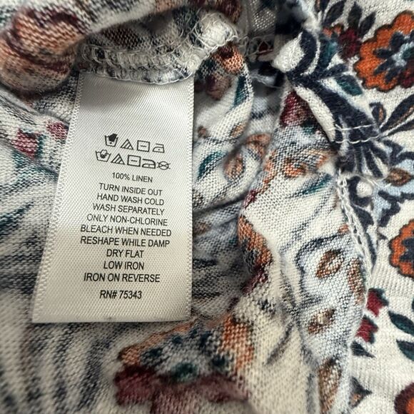 Rachel Zoe Women's Multicolor Floral Top, Large,100% Linen,Cap Sleeve,Scoop Neck - Picture 6 of 6